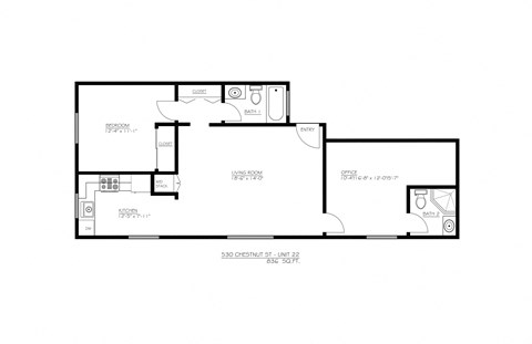 Floor plan for 2 beds, 2 baths, 836 sqft